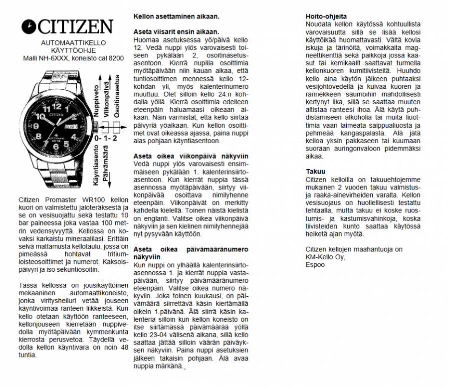 citizen eco drive k&auml;ytt&ouml;ohje