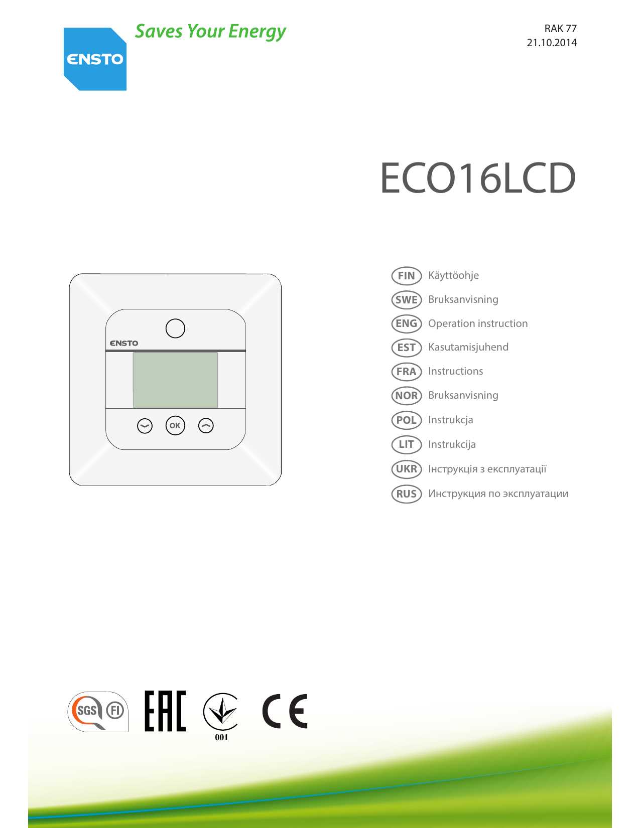 ensto eco 16bt k&auml;ytt&ouml;ohje