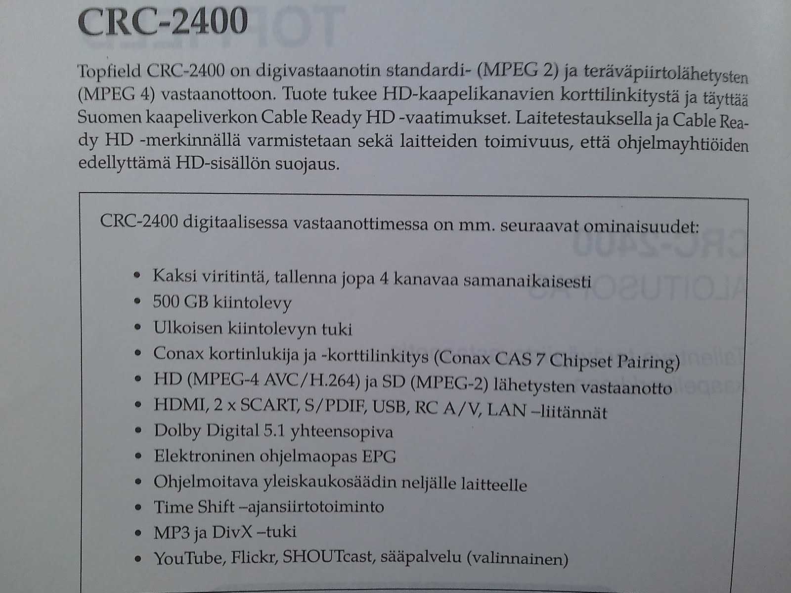 topfield tf 530 pvrt k&auml;ytt&ouml;ohje tallentaminen