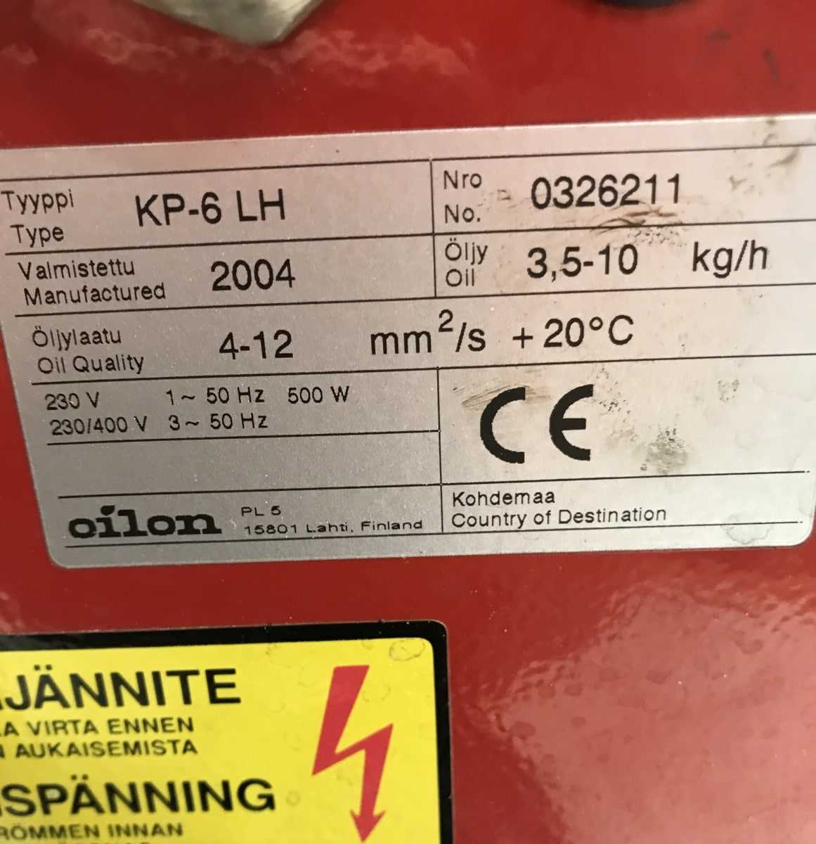 oilon kp 50 h k&auml;ytt&ouml;ohje
