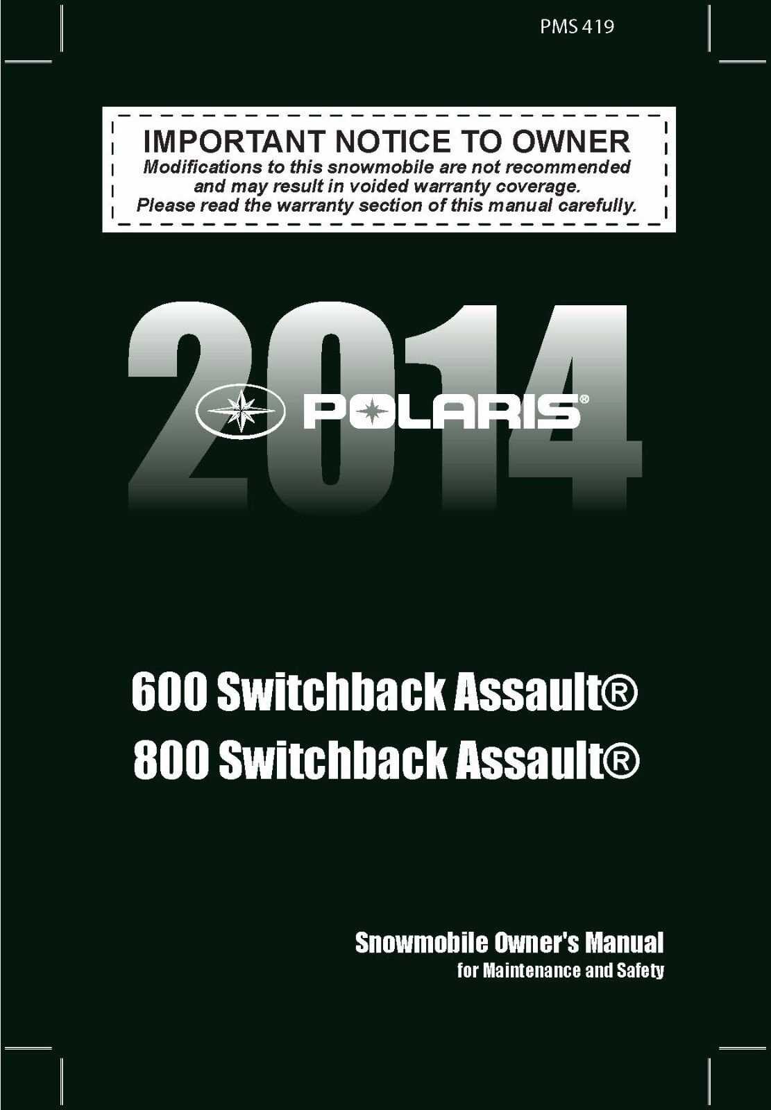 polaris switchback assault 800 k&auml;ytt&ouml;ohje
