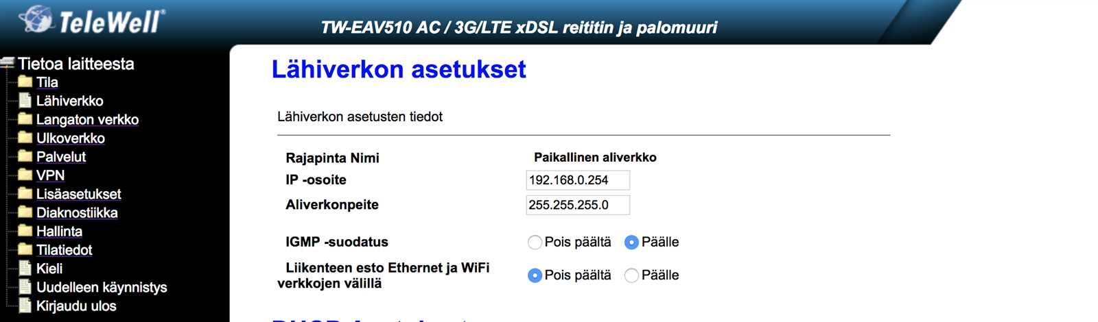 telewell tw eav510 ac lte k&auml;ytt&ouml;ohje