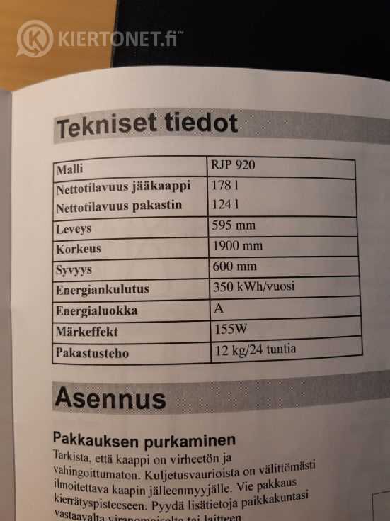 rosenlew j&auml;&auml;kaappipakastin v&auml;h&auml;virtanen eko system k&auml;ytt&ouml;ohje